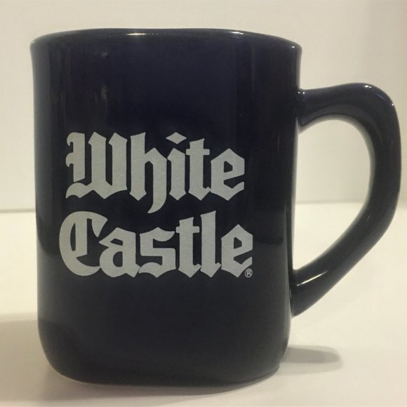 Vintage White Castle Mug Coffe Hot Chocolate Cappuccino Latte Cup BLUE 10oz NOS - Picture 2 of 2